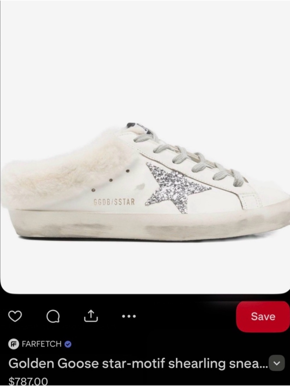Golden Goose White Shearling Slip-On Sneakers with Silver Glitter Star